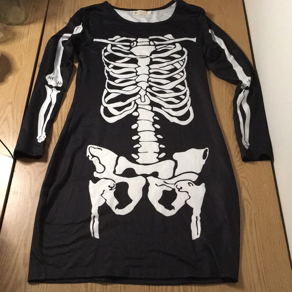 Womens 1pc Skeleton Halloween 👻 costume Dress Stretchy Soft Size Xs/Small